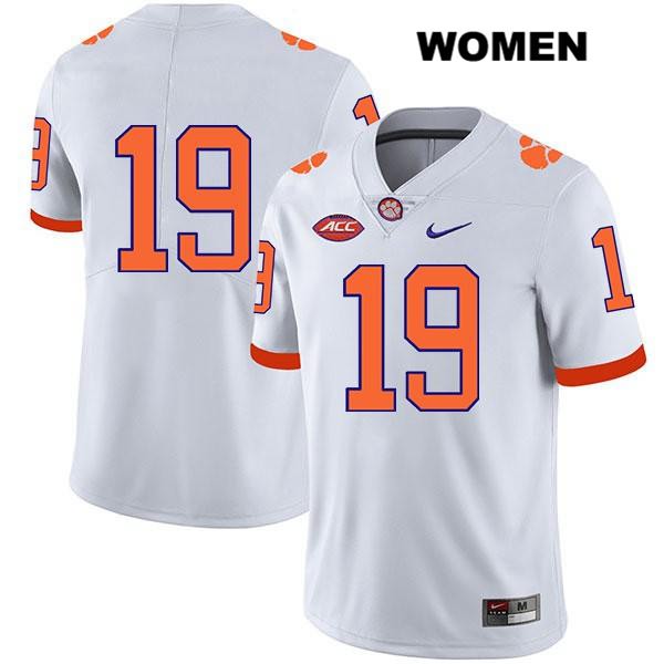 Women's Clemson Tigers #19 Michel Dukes Stitched White Legend Authentic Nike No Name NCAA College Football Jersey JTN0546YM